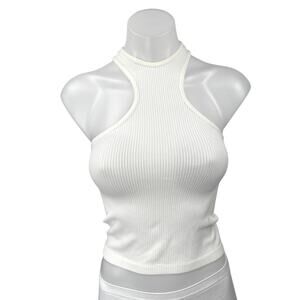 Stradivarius White Ribbed Knit Racerback Sleeveless Cami Camisole Tank Top Sz XS